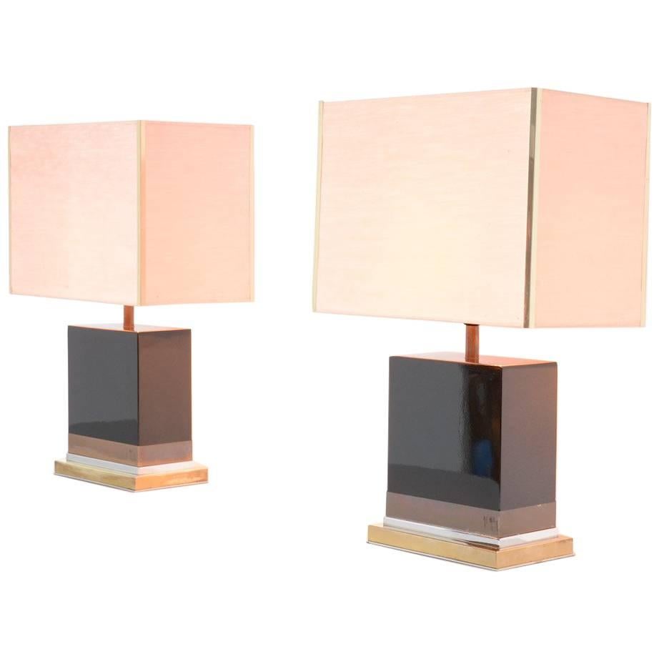 Pair of Black Lacquered Lamps by Jean-Claude Mahey