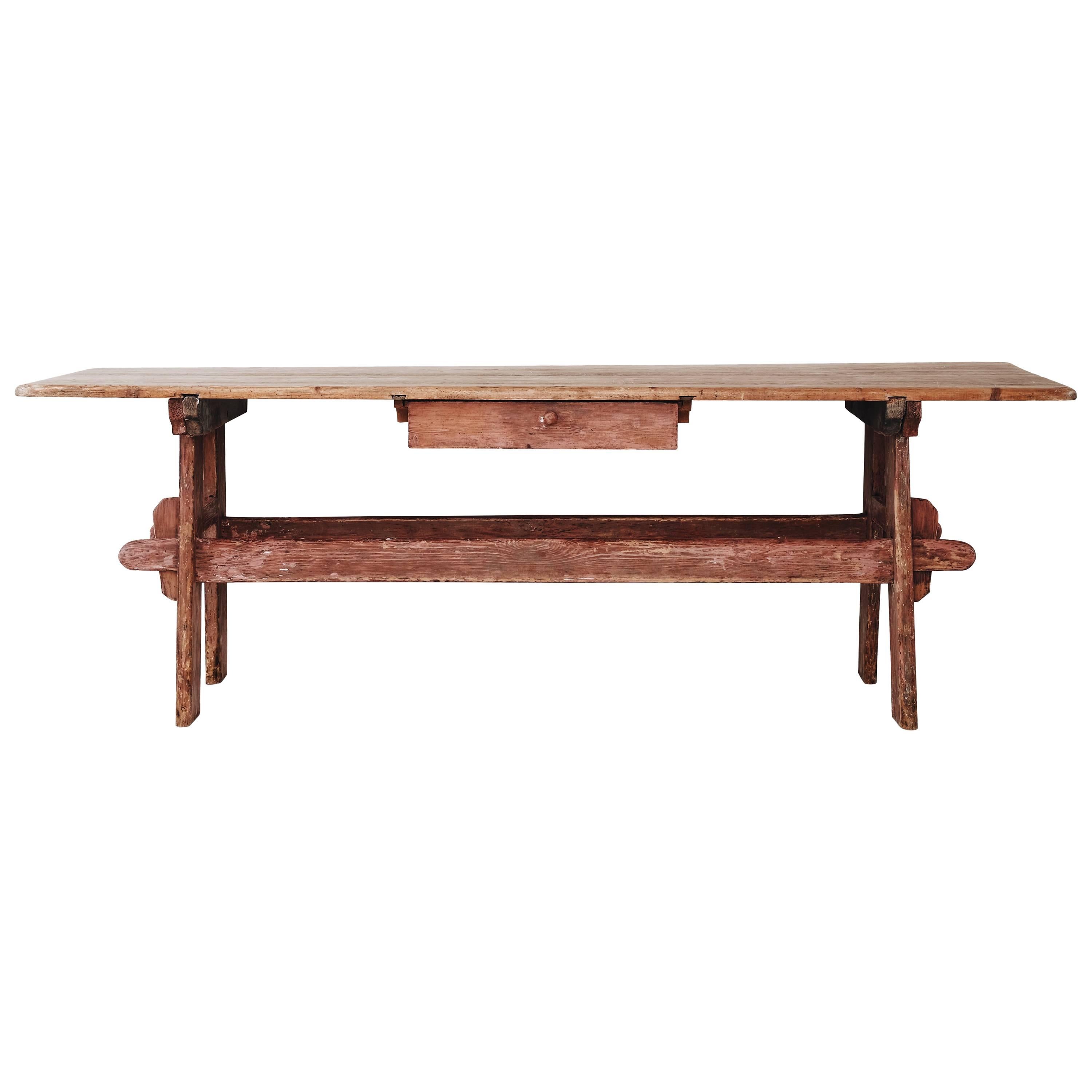 19th Century Swedish Folk Art Trestle Table