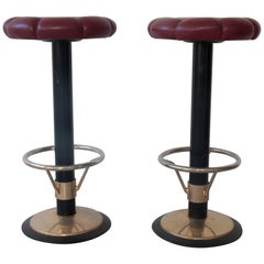 Pair of Brass Bar Stools, 1980s