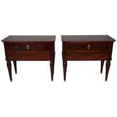 Pair of Glossy Wooden and Brass Bedsides Table
