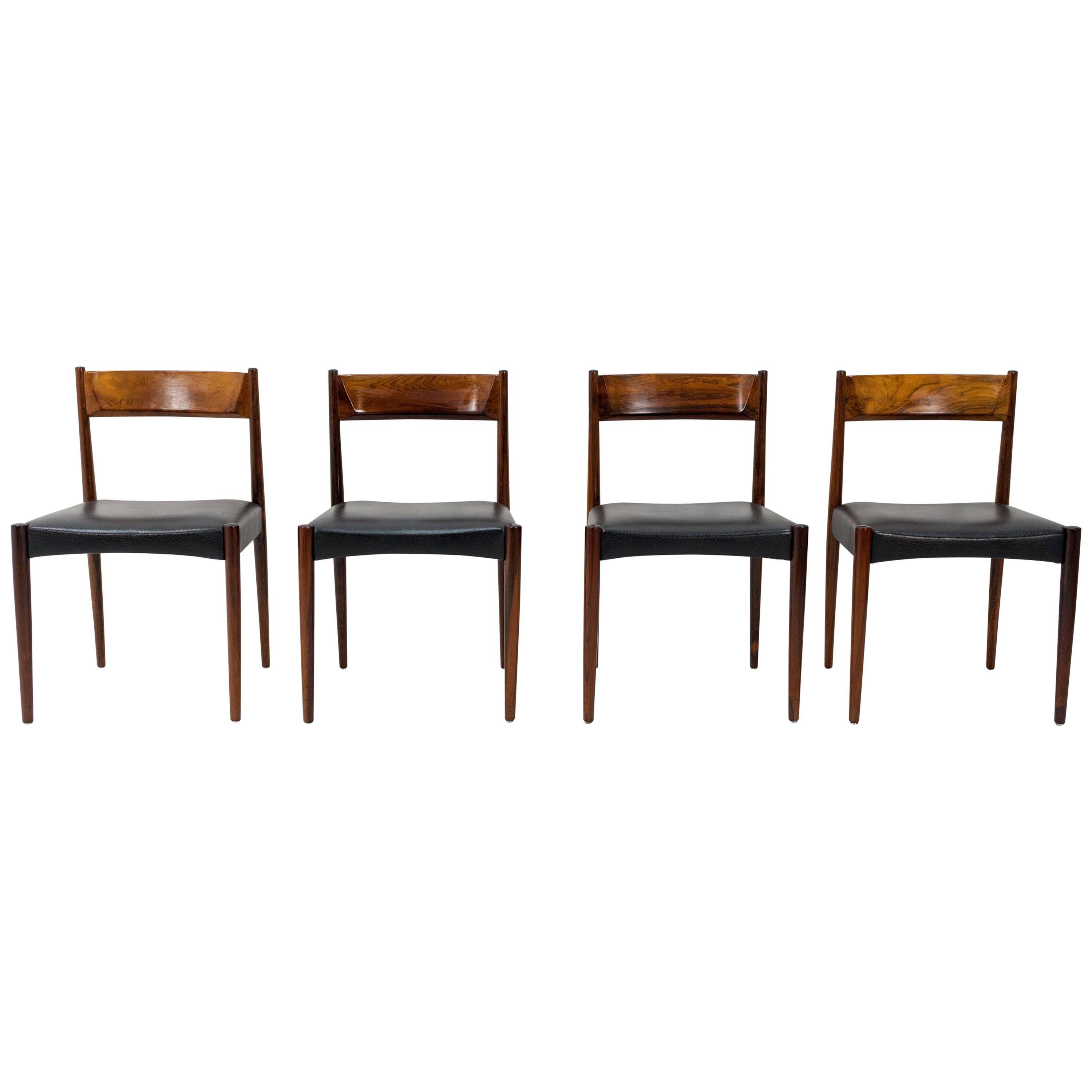 Rosewood and Black Leather Lübke Dining Chairs, Set of Four, 1960s