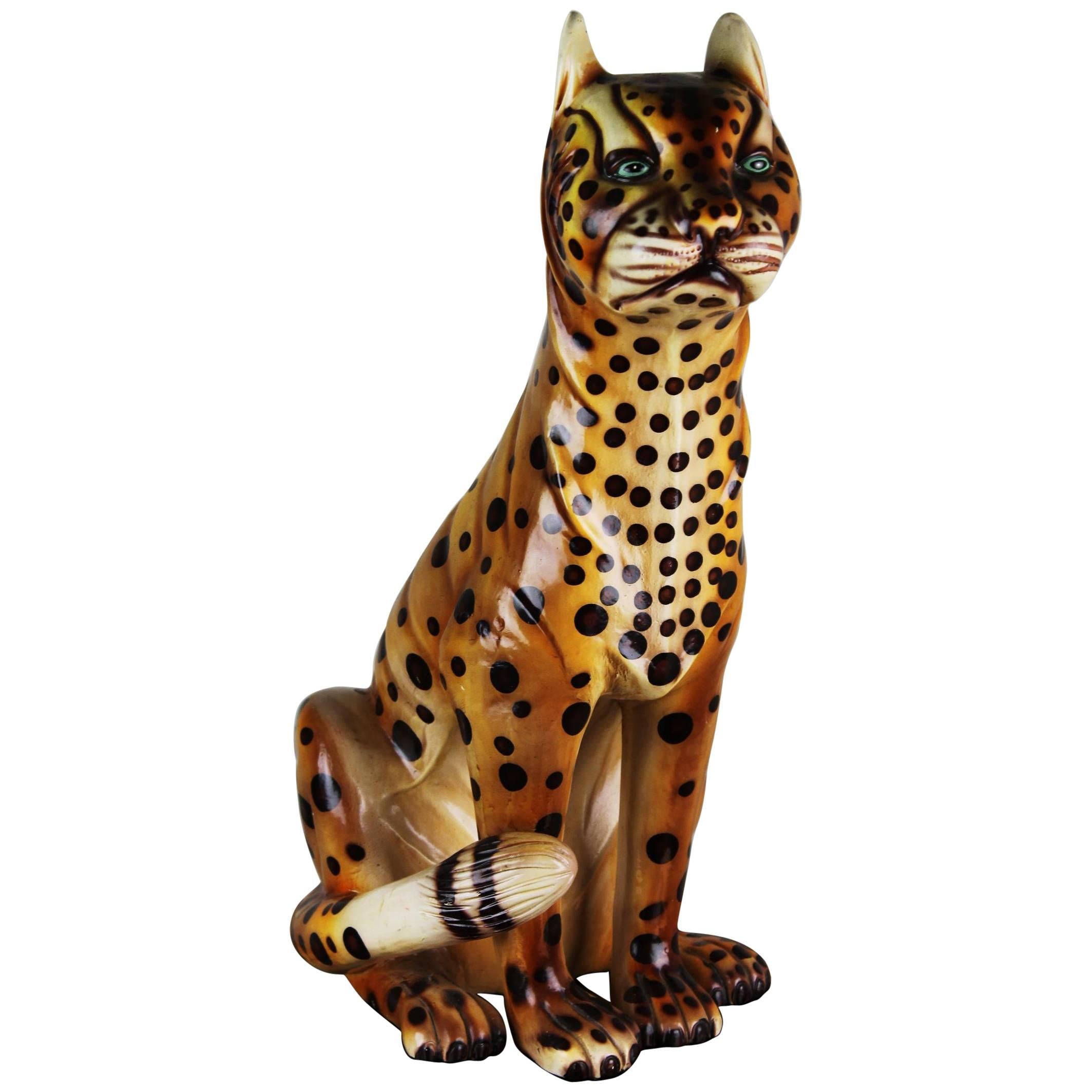 Mid-20th Century Hand-Painted Cheetah Ceramic Sculpture