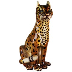 Vintage Mid-20th Century Hand-Painted Cheetah Ceramic Sculpture