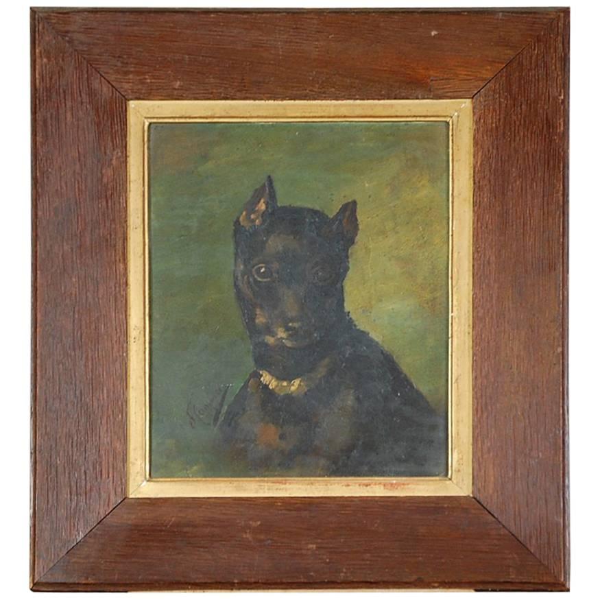 19th Century Dog Portrait Oil Painting
