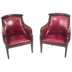 Antique Pair of Louis XV Revival Mahogany Fauteuil Armchairs, 19th Century