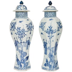 Chinese Blue and White Vases with Elegant Ladies