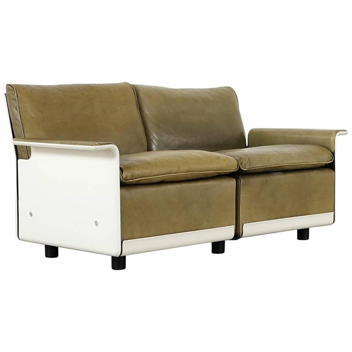 Dieter Rams, Sofa RZ 62 in Olivgreen Leather by Vitsœ, Two-Seat