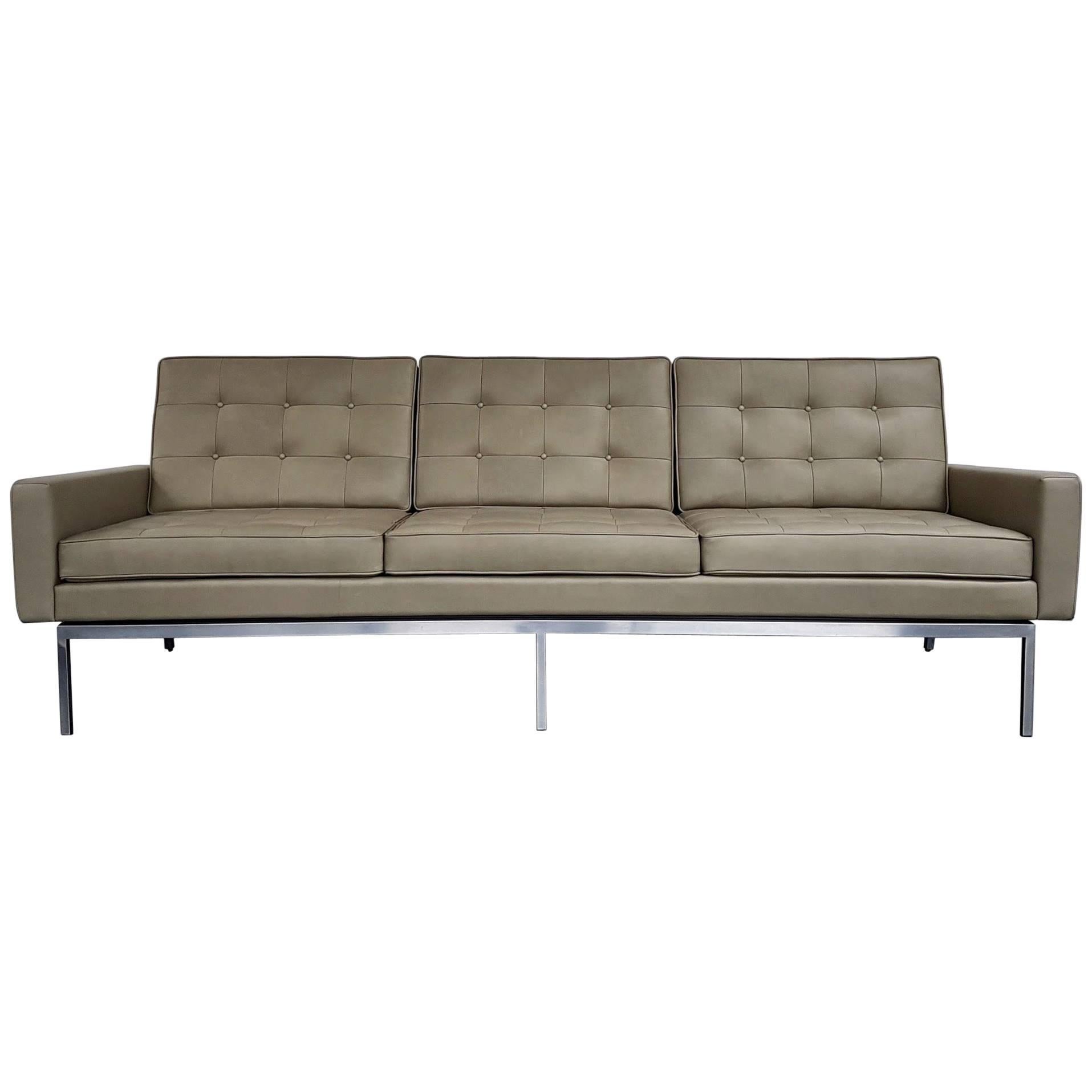 Florence Knoll, 1958 Olive Green Leather Sofa