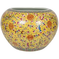 Famille Rose Fish Bowl with Longevity Symbols