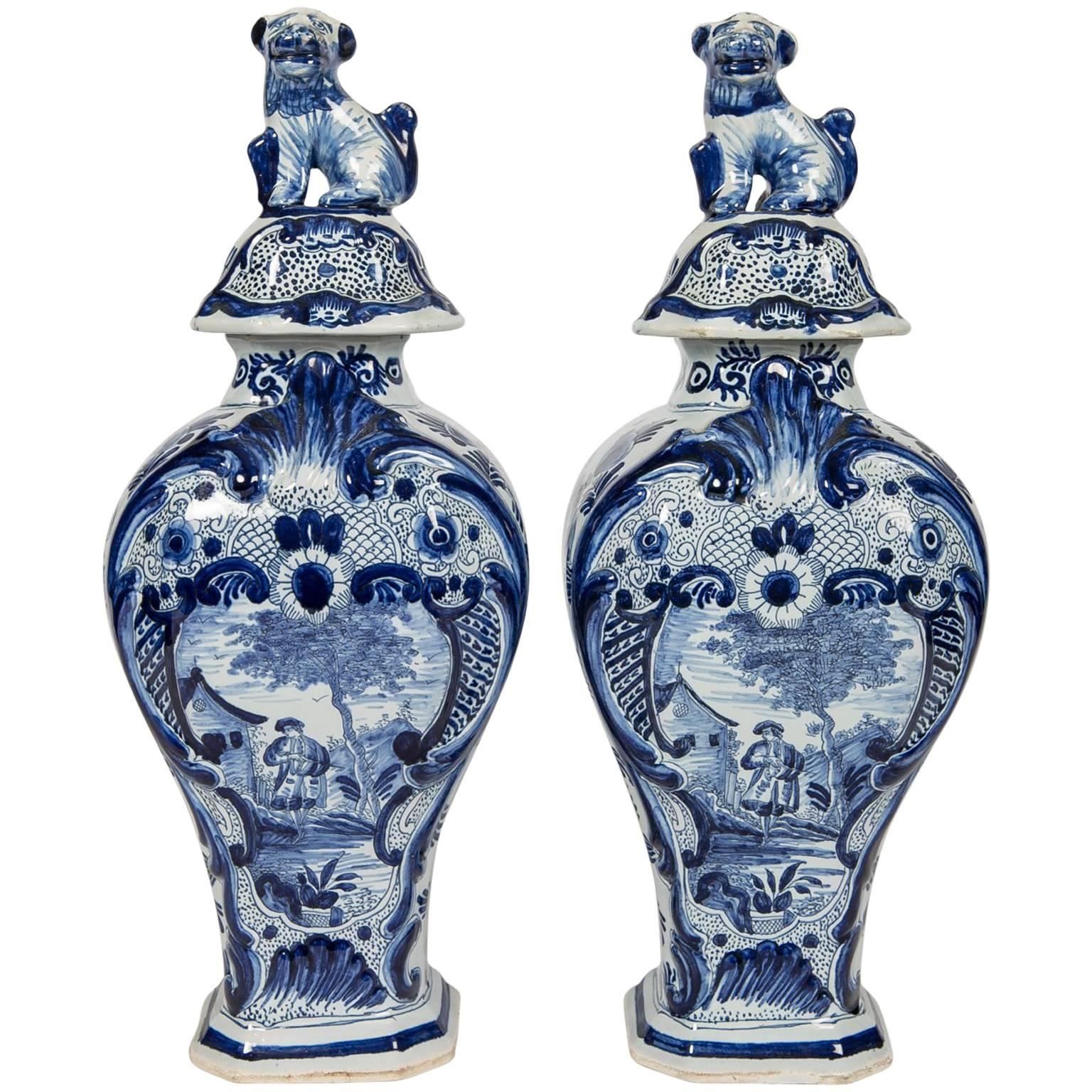 Blue and White Delft Mantle Vases Antique Dutch IN STOCK