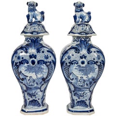 Blue and White Delft Mantle Vases Antique Dutch IN STOCK