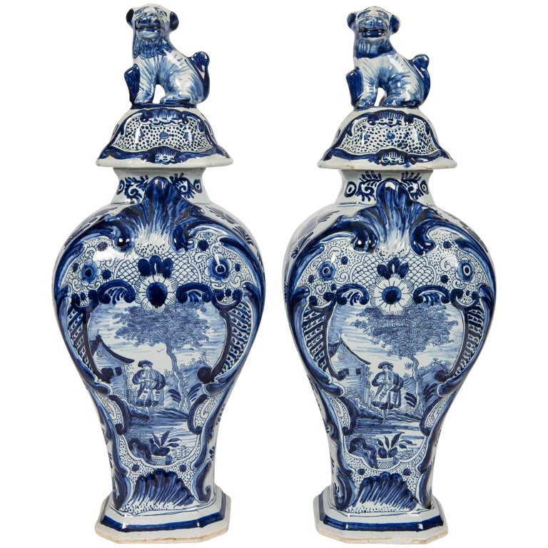 Blue and White Delft Mantle Vases Antique Dutch IN STOCK at 1stDibs