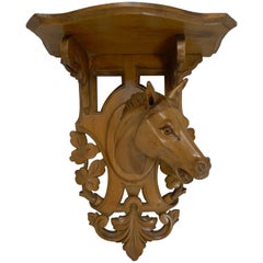 Hand-Carved Horse / Equestrian Fruitwood Wall Bracket, circa 1890