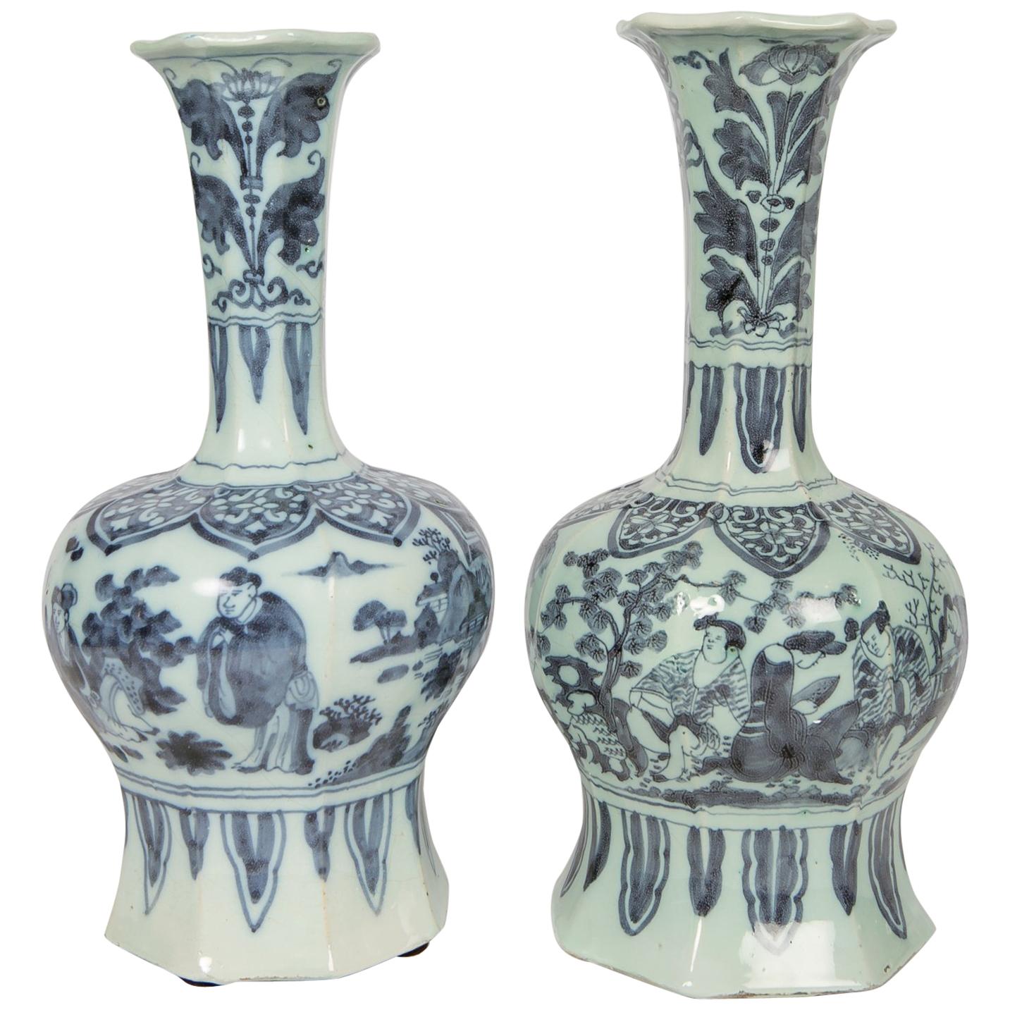 Two Related Blue and White Delft Vases 17th Century Made circa 1680