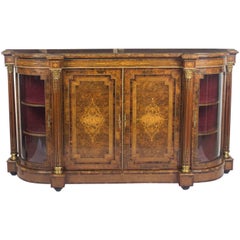 Antique 19th Century Victorian Burr Walnut Inlaid Credenza Side Cabinet