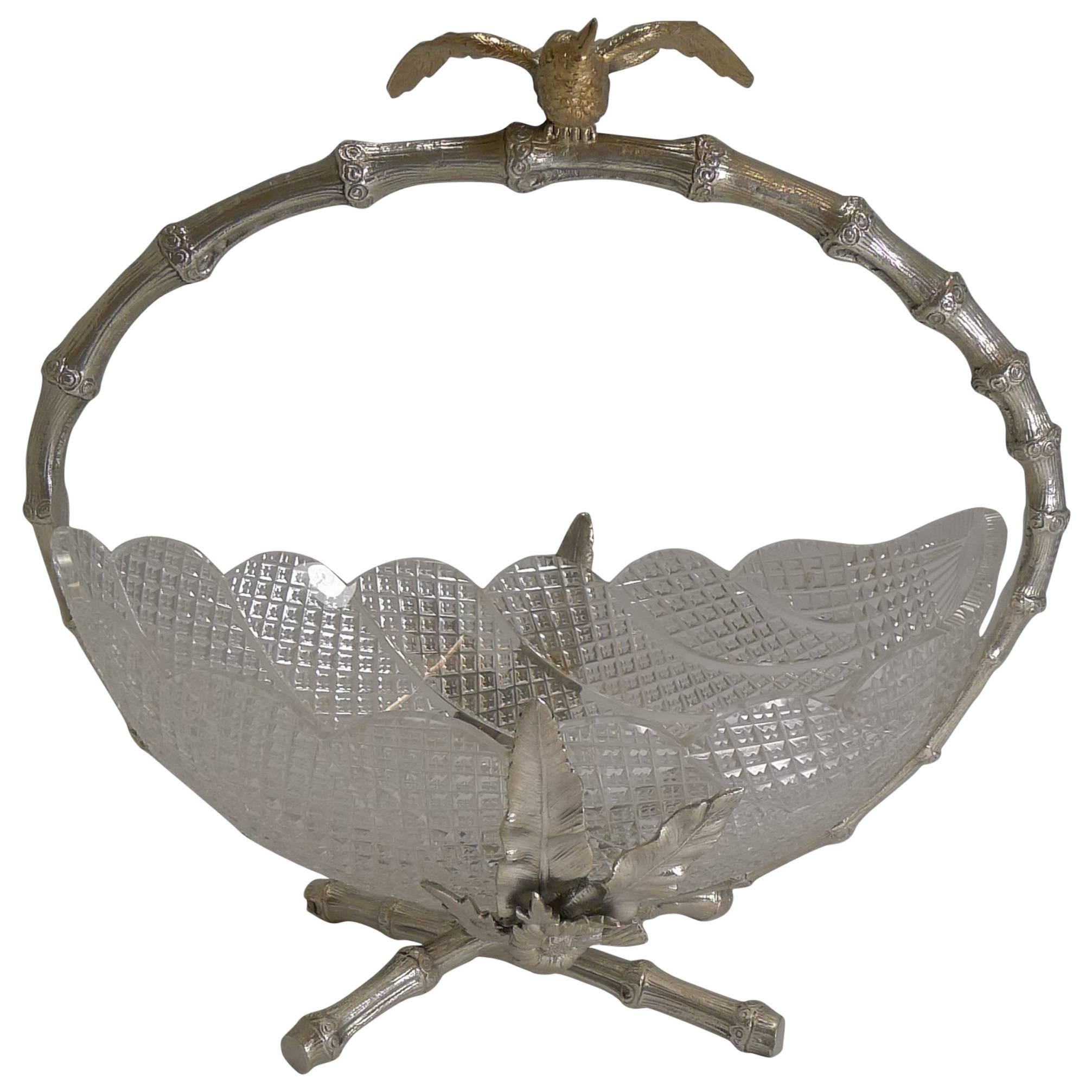 Finest Quality English Cut Crystal and Silver Plate Dish / Basket, circa 1880 For Sale