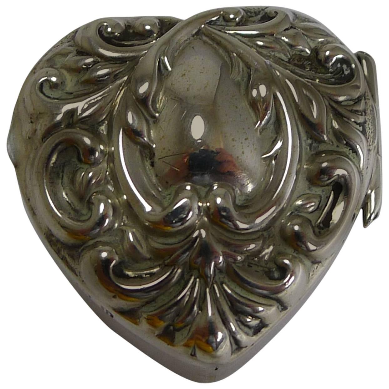 Petite Antique English Heart Shaped Pill Box, 1901