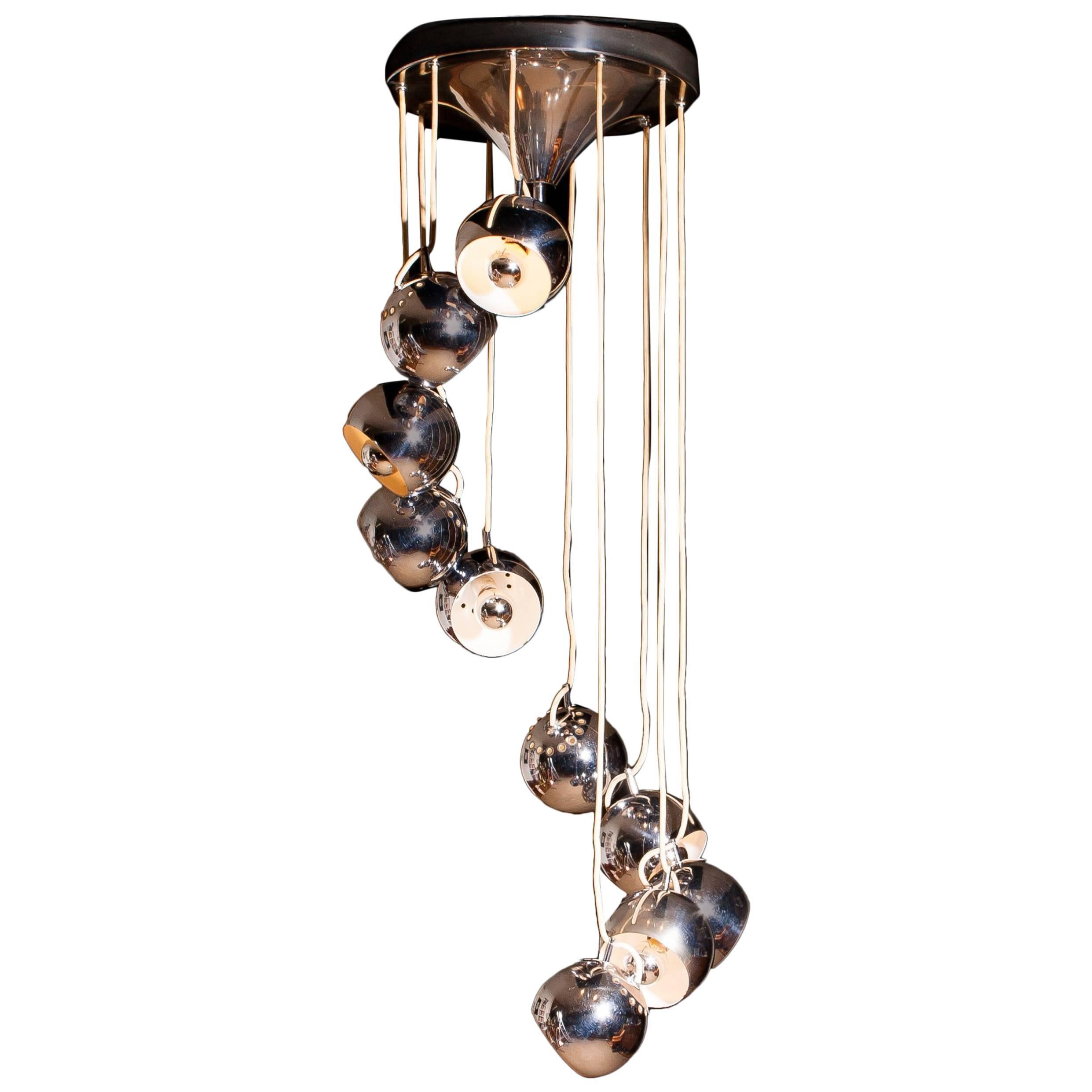 Lampadari Reggiani Chromed Waterfall Chandelier with Ten Adjustable Globes