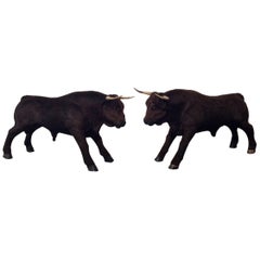 Unique and Large Vintage Handmade Folk Art Bull Sculptures