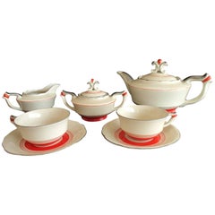 Art Deco Tête-à-tête Tea Set Karlsbad Red Silver on Ivory