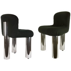 Two Chrome Plated Metal and Black Fabric Soft Chairs Botolo by Boeri for Arflex