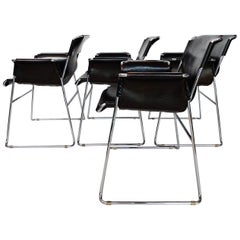 Italian Postmodern Chrome and Leather Chairs, Set of Four