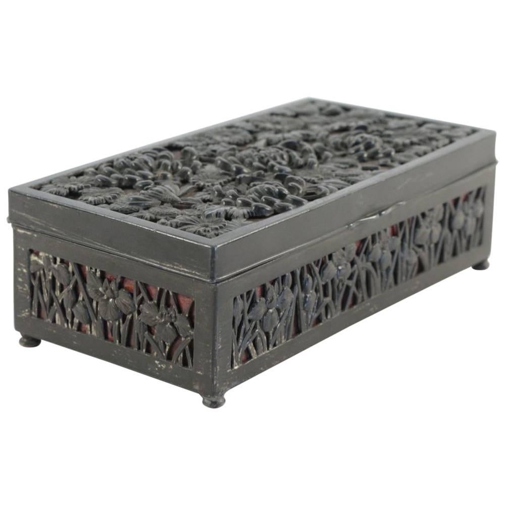 Metal Patinated Art Nouveau Box with Floral Design