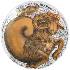 Piero Fornasetti Porcelain Zodiac Plate, Astrali Pattern, Capricorn, Dated 1964