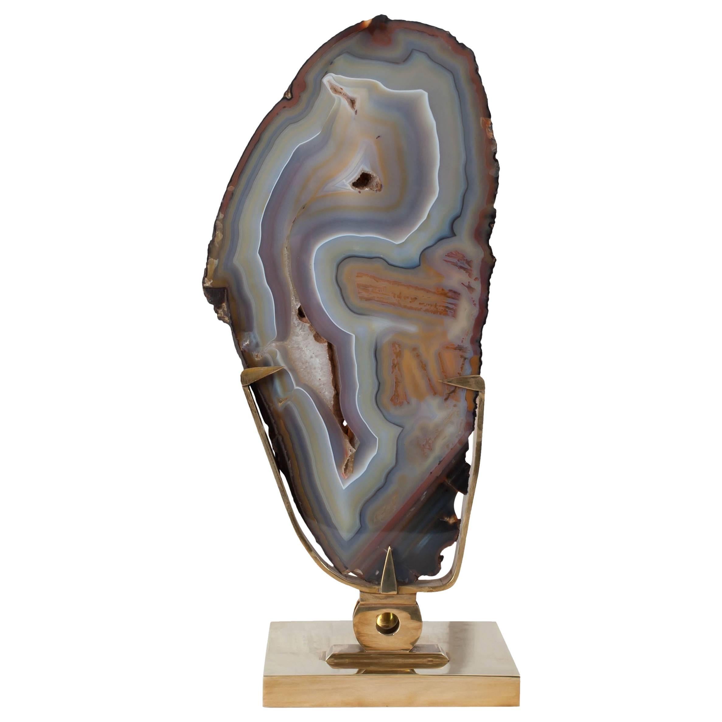 Brass Willy Daro Table Lamp with Large Agate