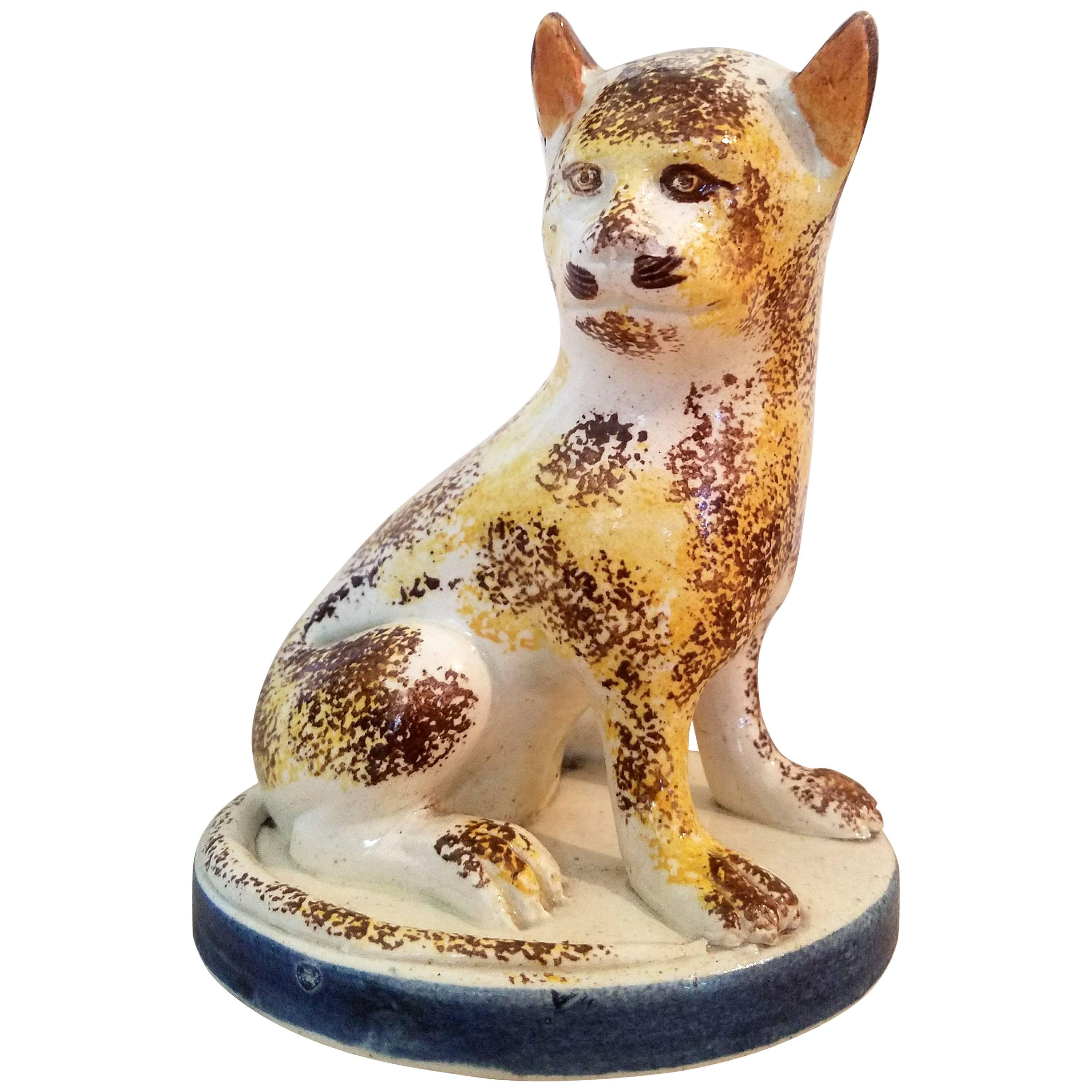 Early Staffordshire Pottery Pearlware Cat, Late 18th Century
