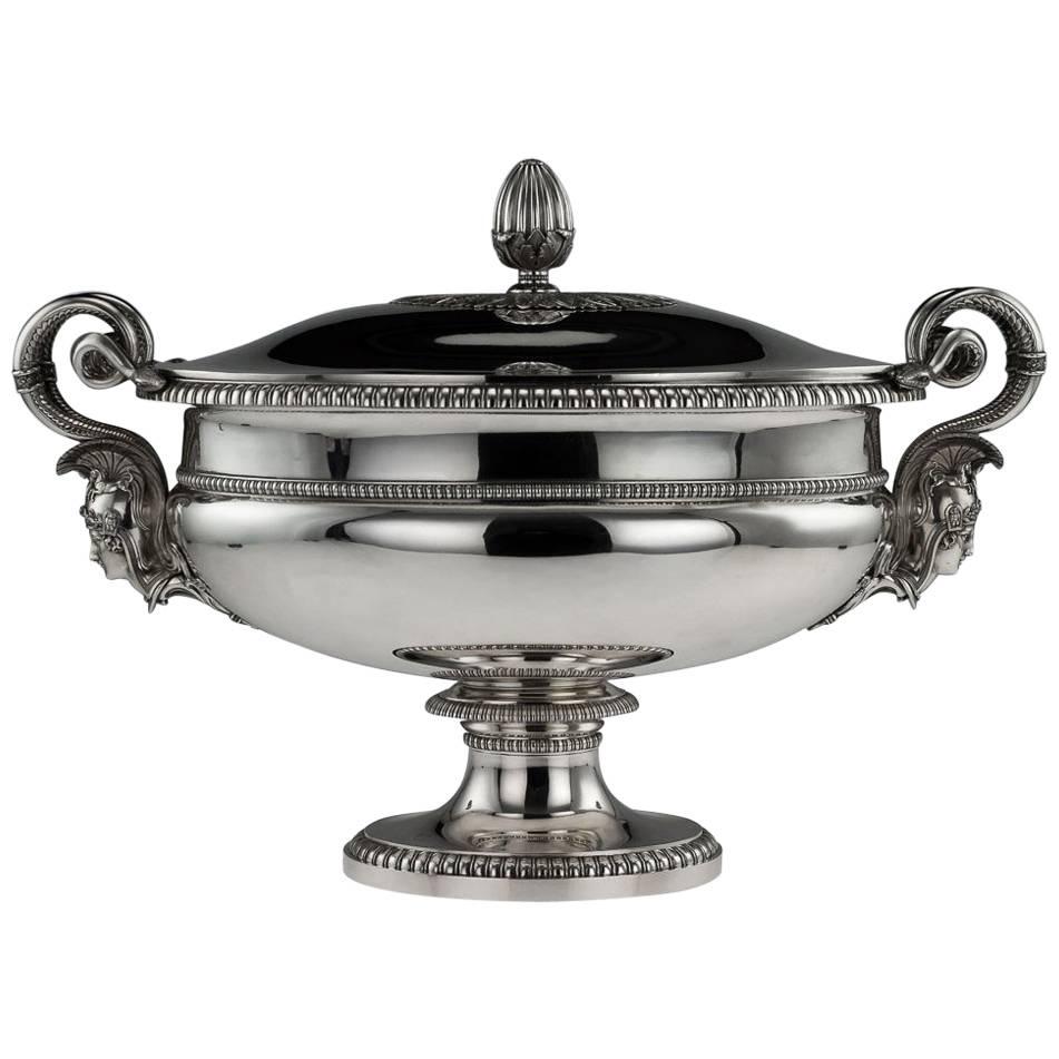 Antique French Solid Silver Soup Tureen, Jean-Charles Cahier, Paris, circa 1820