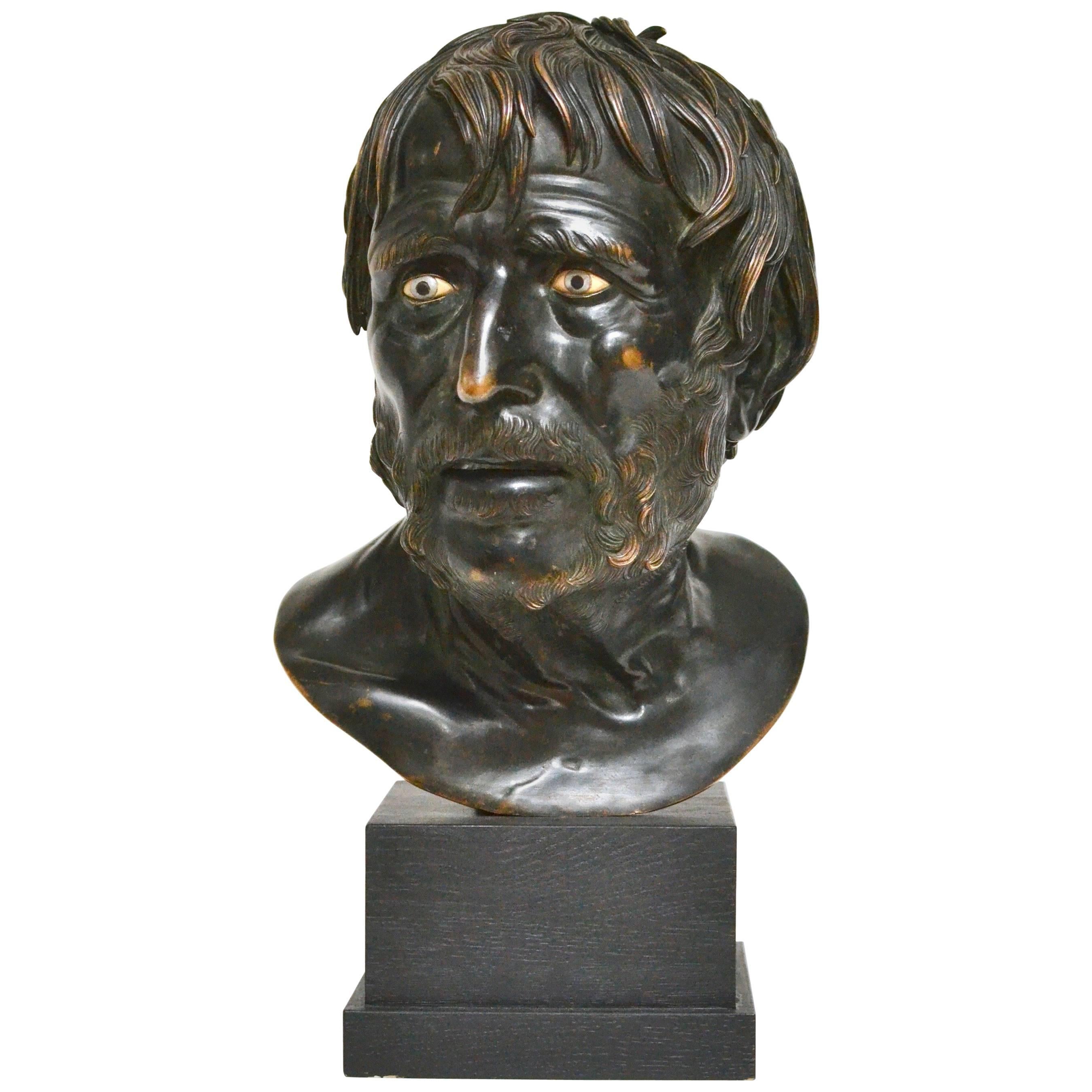 19th Century Italian Bronze Bust Study of Seneca