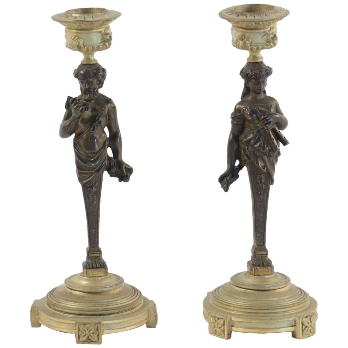 Pair of Period Napoleon III Bronze Candlesticks