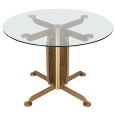 Brass Cast Dining Table with Glass Top by Luciano Frigerio
