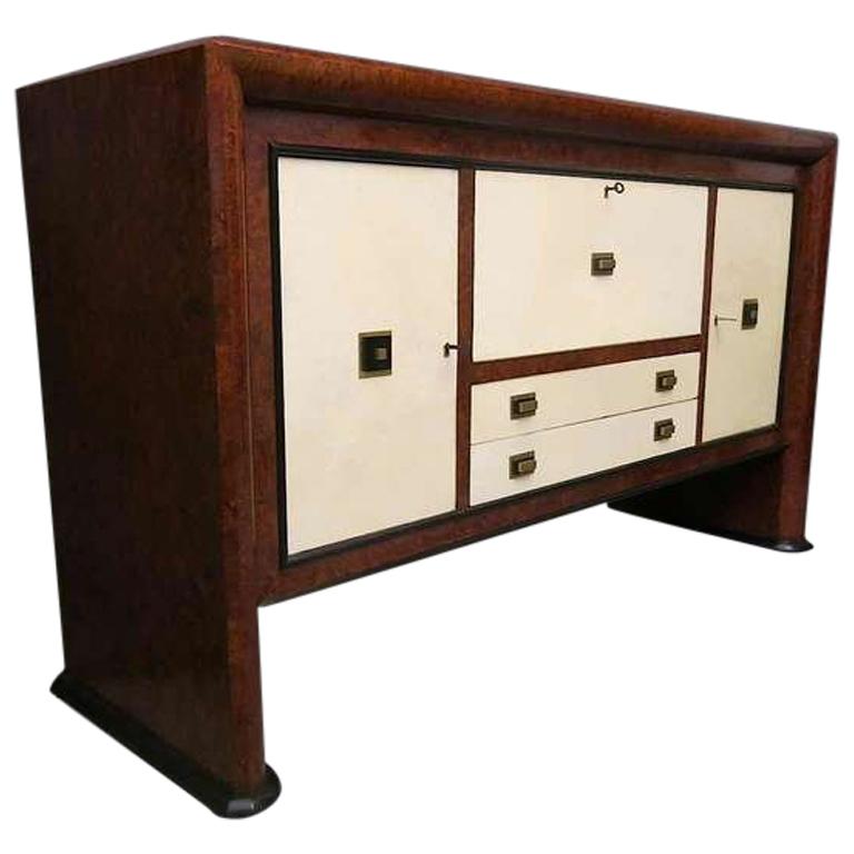 Art Deco Maple Wood and Parchment Italian Sideboard, 1940