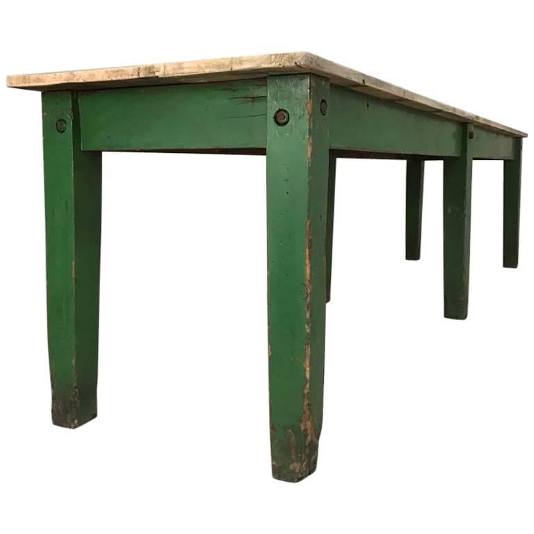 Late 19th Century English Pine Green Dining Work Table with Elm Top