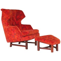 Edward Wormley for Dunbar Lounge Chair and Ottoman with Jack Lenor Larsen Fabric