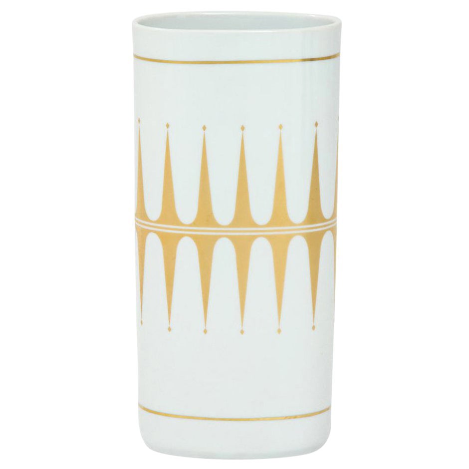 Hutschenreuther Vase, Porcelain, White, Gold, Signed