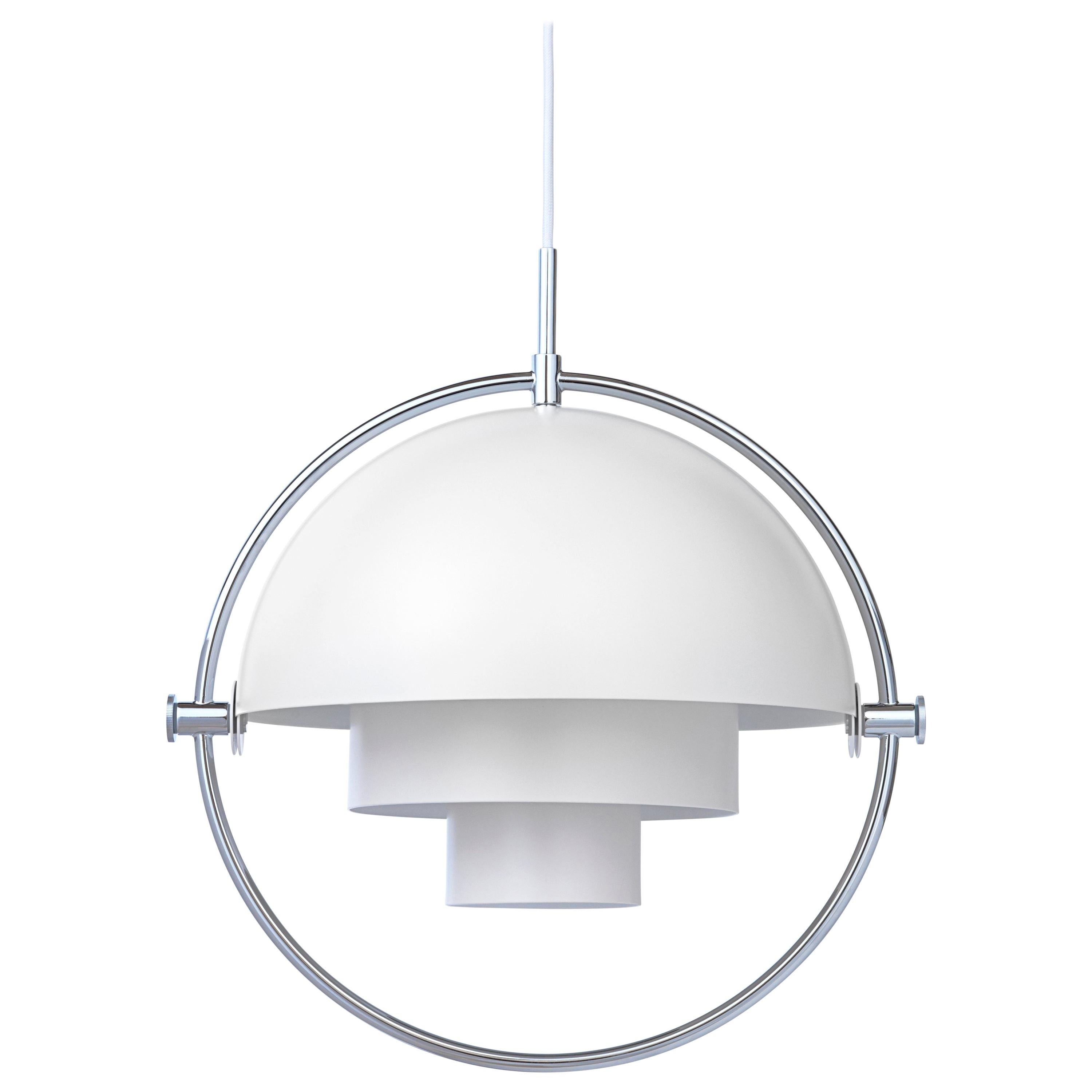Lampe à suspension Multi-Lite de Louis Weisdorf en blanc et chrome en vente
