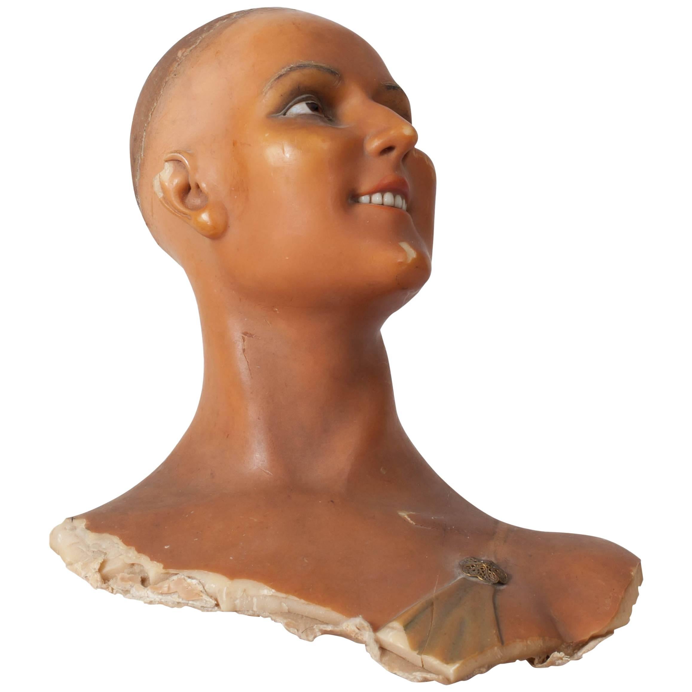 Wax Bust Sculpted, Italy, 1920s For Sale