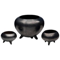 Three Black Pottery Planters from Oaxaca Mexico Dona Rosa