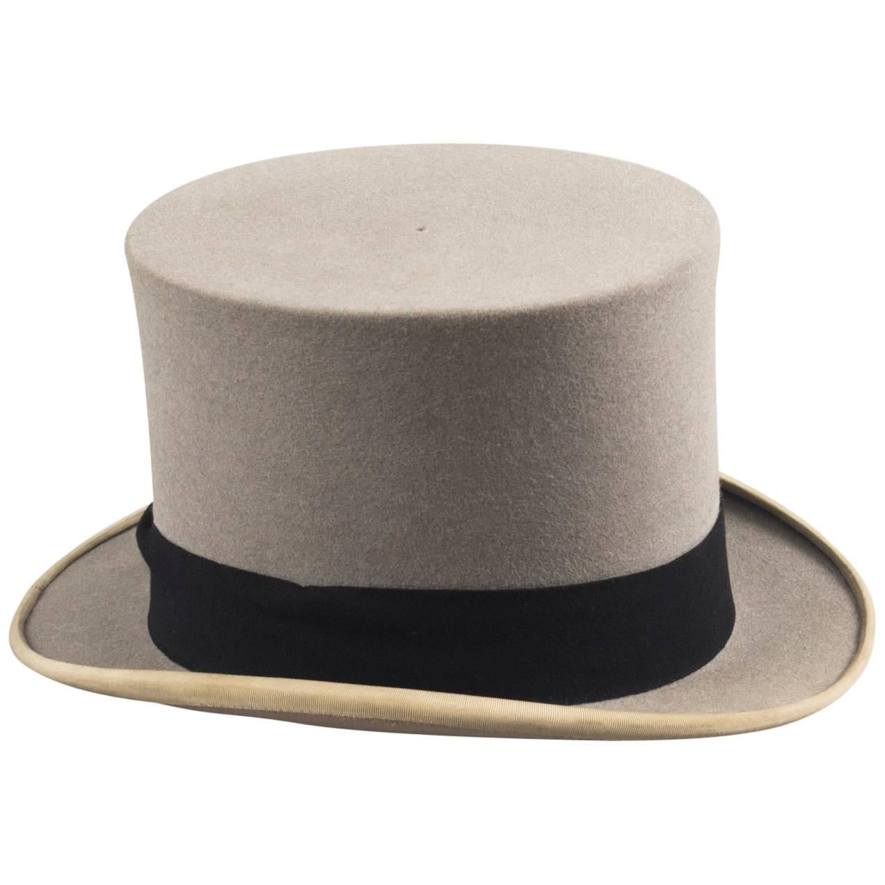 Antique Grey Felt Top Hat by Scott & Co, Early 20th Century Size 6 7/8