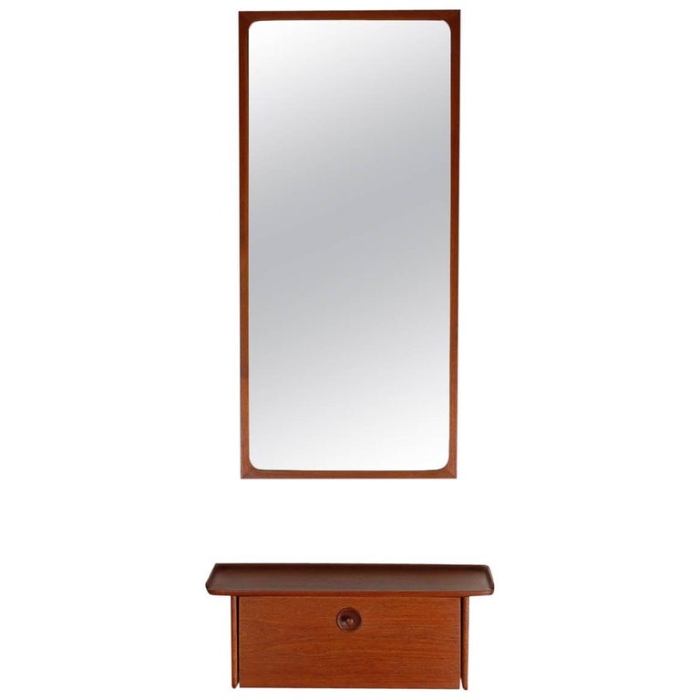 Midcentury Danish Modern Hanging Console Shelf / Mirror by Ludvig