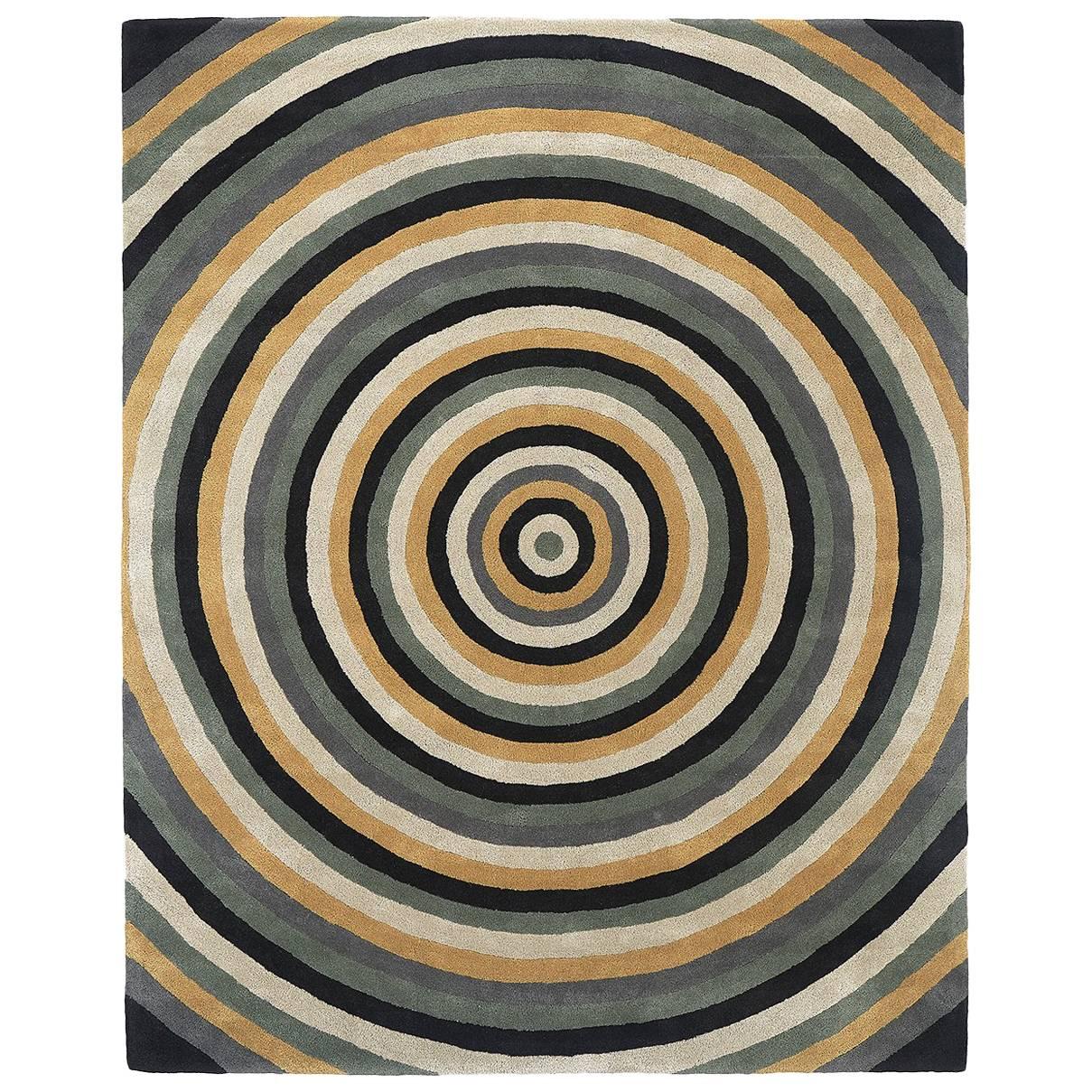 Angela Adams Infinity, Grey Rug, Geometric Circles, Wool, Handcrafted, Modern For Sale