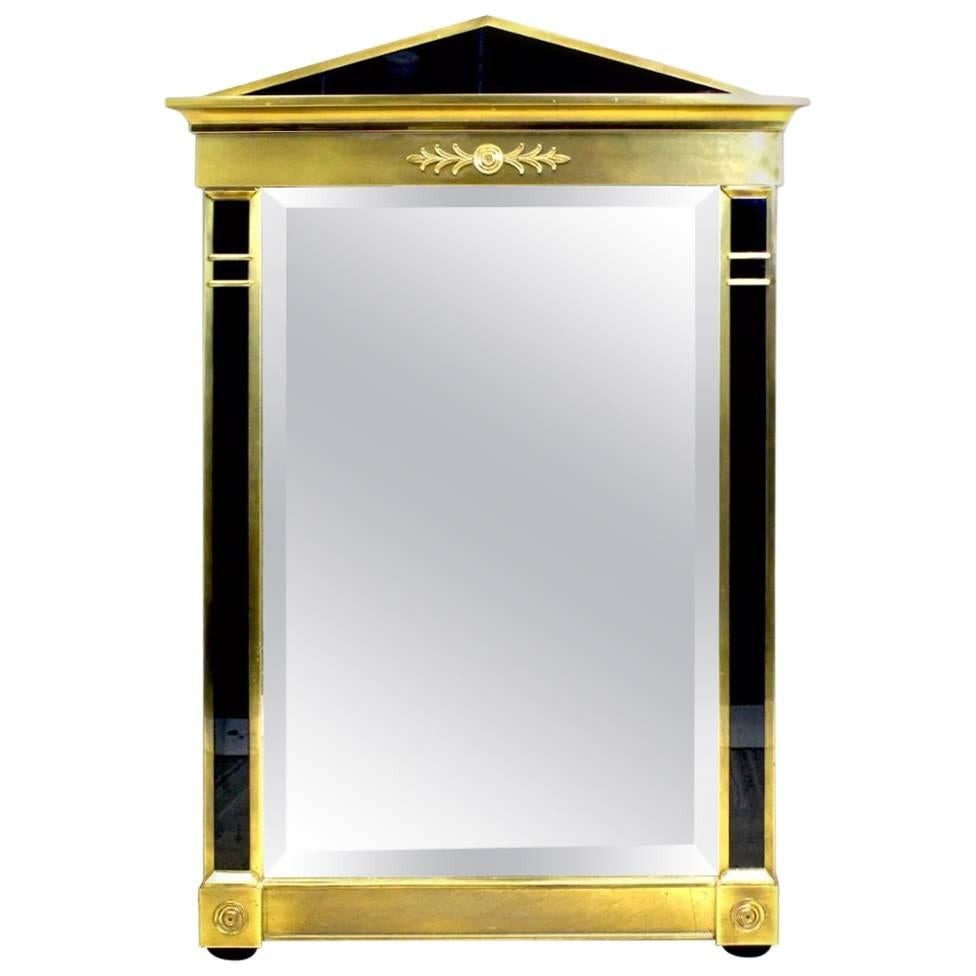 Mastercraft Modern Empire Style Brass and Black Lucite Mirror For Sale