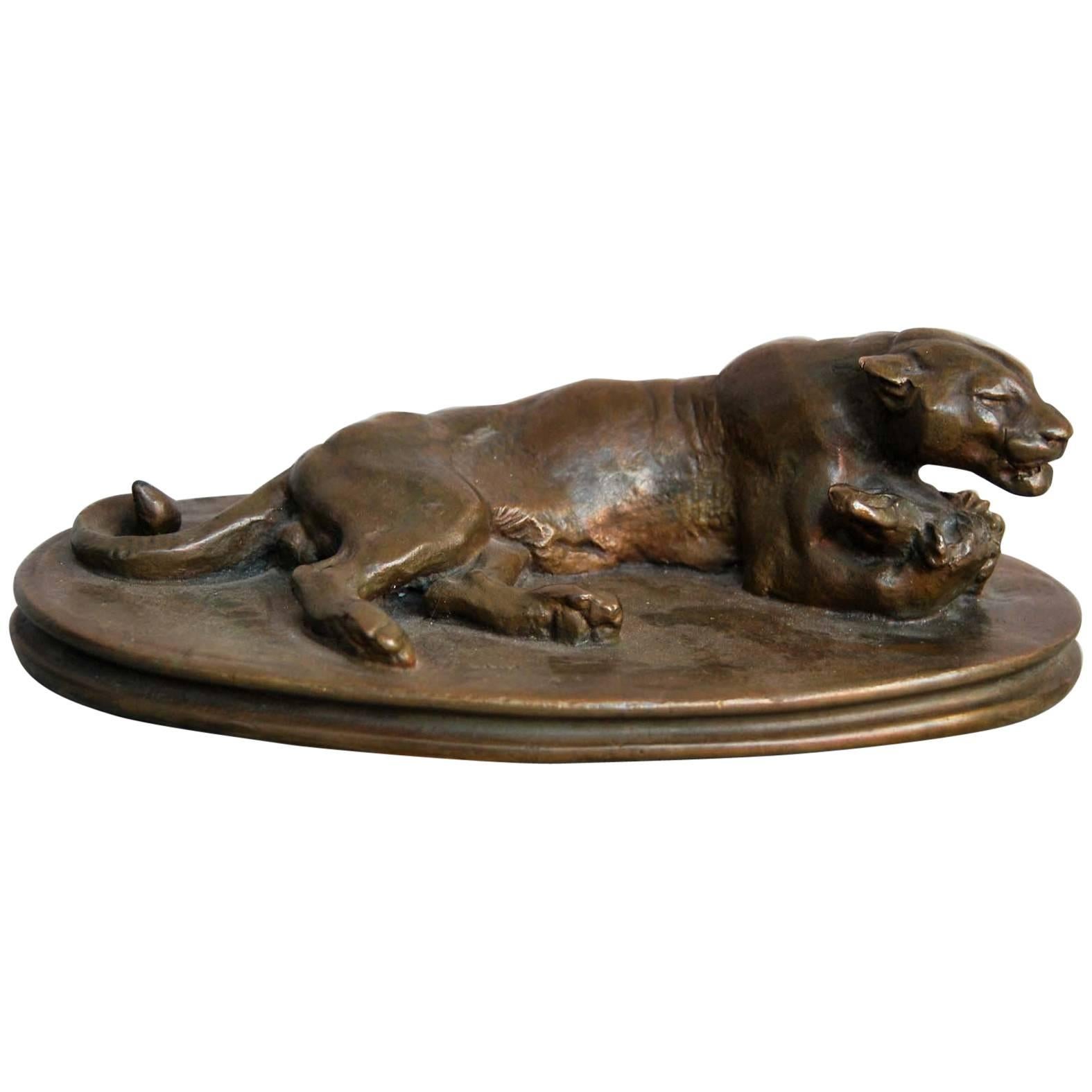 Bronze Sculpture of a Panther by French Sculptor Barye, 19th Century
