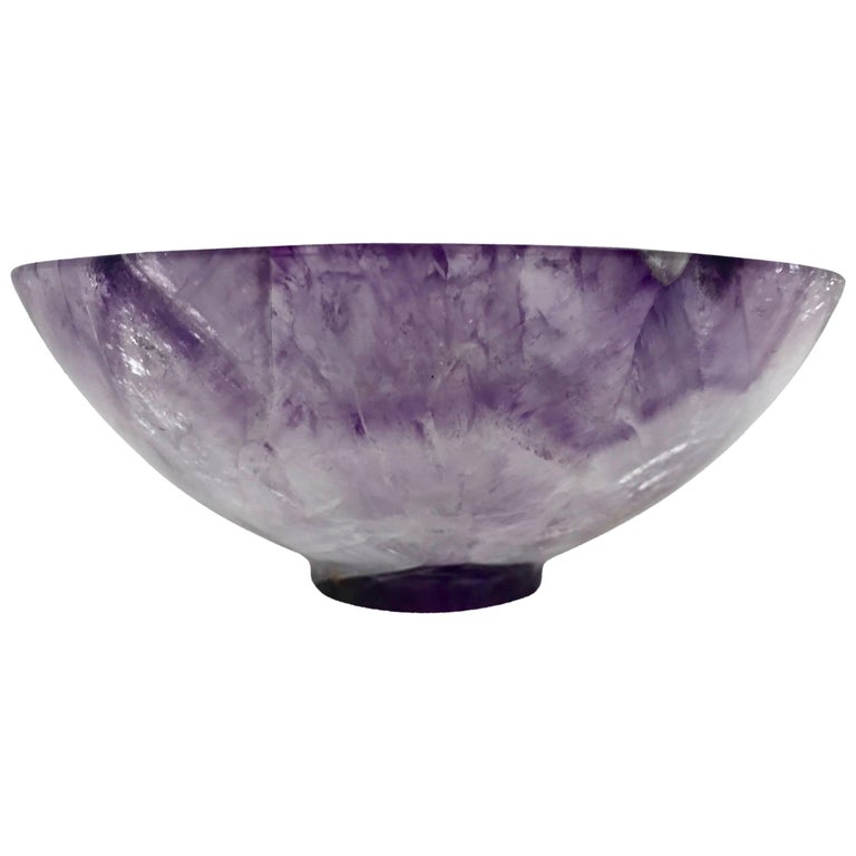 Large Hand-Carved Semi-Precious Gemstone Amethyst Bowl from India For Sale