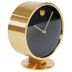 Vintage Mid-Century Modern Brass Table or Desk Clock by Howard Miller