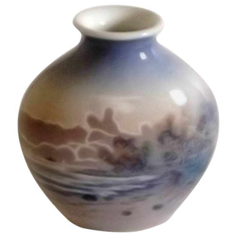 Dahl Jensen Porcelain Vase in Underglaze with Beach Motif #91/56 For Sale