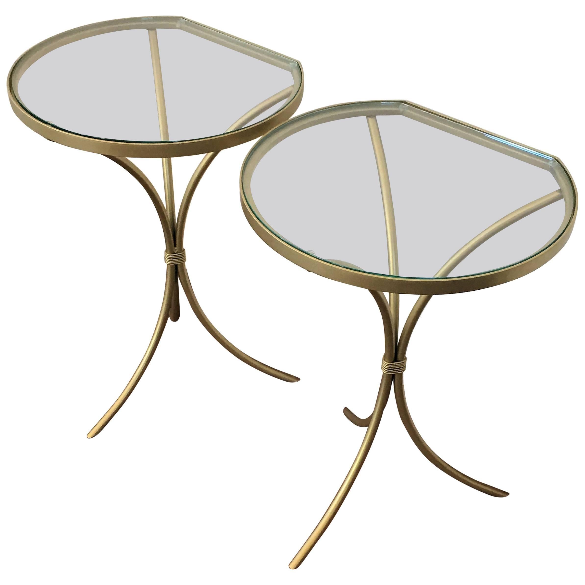 Pair of Italian Midcentury Glass and Brass Tripod Side, End or Nightstands